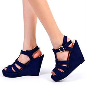 Mila Lady Wedge Navy Sandals